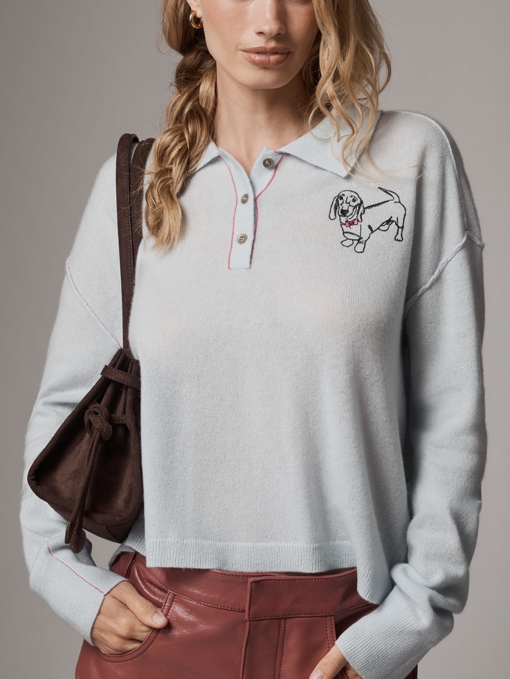 🐾Anthropologie Cashmere Sweater Pilcro Collared Long Sleeve Polo New Dog Blue - Picture 2 of 15